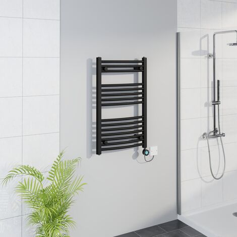 WiFi Thermostatic Curved Towel Rail Timer Black 800x500mm