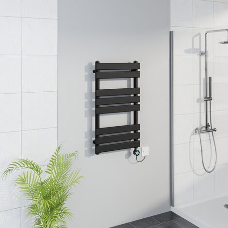 WiFi Thermostatic Flat Towel Rail Timer Black 800x450mm