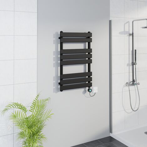 WiFi Thermostatic Flat Towel Rail Timer Black 800x500mm