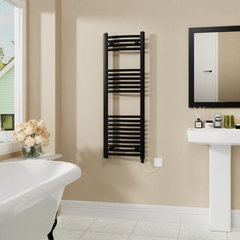 WarmeHaus Electric Curved Bathroom Radiator Black 1200x400mm (1/5)