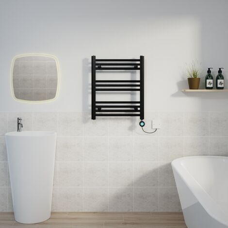 Thermostatic Towel Rail Straight Timer Black 600x500mm