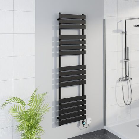 WiFi Thermostatic Flat Towel Rail Timer Black 1600x450mm