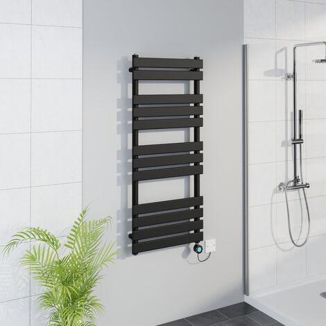 WiFi Thermostatic Flat Towel Rail Timer Black 1200x500mm