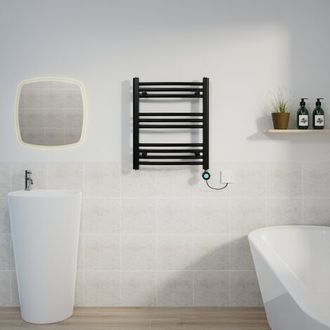 Curved Towel Rail Thermostatic Timer Black 600x500mm 400W (1/5)