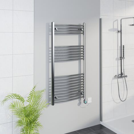 WiFi Thermostatic Curved Towel Rail Timer Chrome 1200x600mm