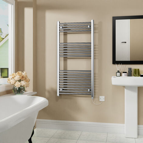 Electric Bathroom Radiator Straight Chrome 1200x600mm 600W