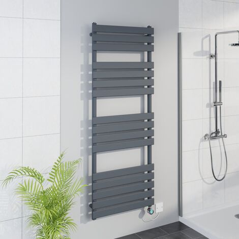 WiFi Thermostatic Flat Towel Rail Timer Grey/Chrome 1600x600mm