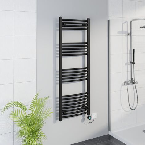 WiFi Thermostatic Curved Towel Rail Timer Black 1400x500mm