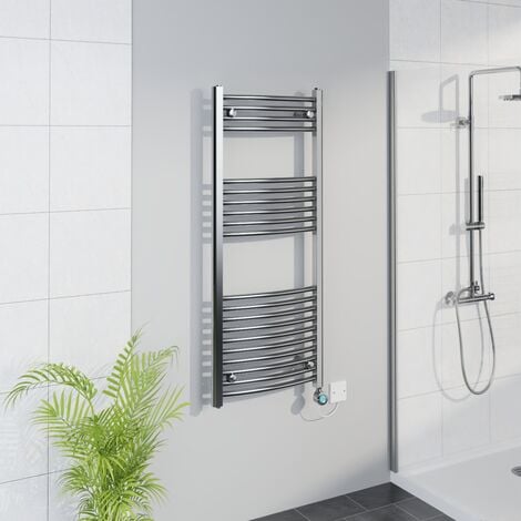 WiFi Thermostatic Curved Towel Rail Timer Chrome 1200x500mm