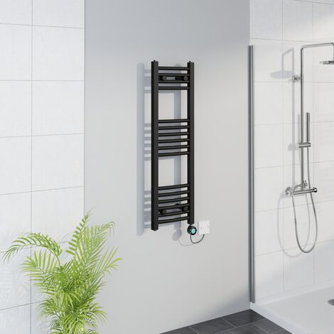 WiFi Thermostatic Curved Towel Rail Timer Black 1000x300mm
