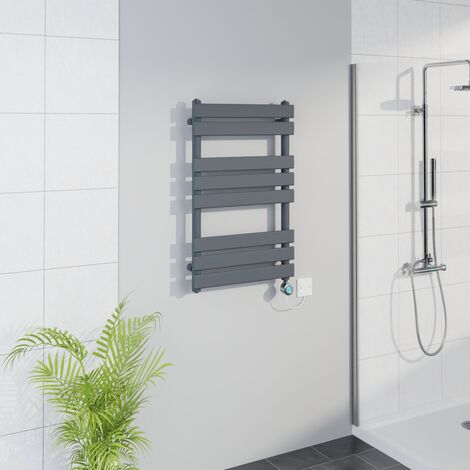 WiFi Thermostatic Flat Towel Rail Timer Grey/Chrome 800x500mm