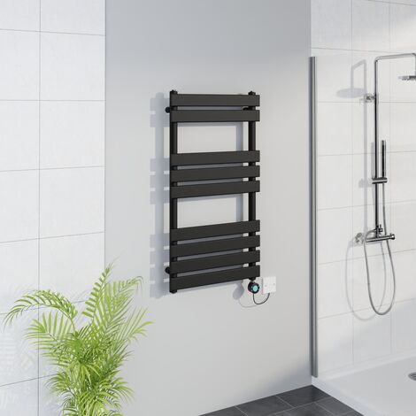 WiFi Thermostatic Flat Towel Rail Timer Black 950x500mm