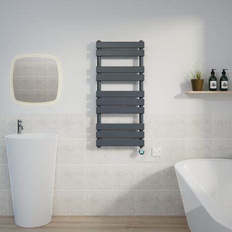 Flat Electric Towel Rail Thermostatic Timer Grey/Chrome 1000x450 (1/5)
