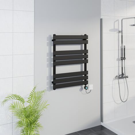 WiFi Thermostatic Flat Towel Rail Timer Black 800x600mm