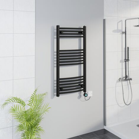 WiFi Thermostatic Curved Towel Rail Timer Black 1000x500mm