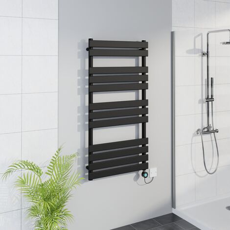 WiFi Thermostatic Flat Towel Rail Timer Black 1200x600mm