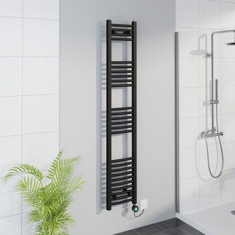 WiFi Thermostatic Curved Towel Rail Timer Black 1600x300mm