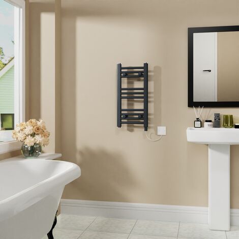 WarmeHaus Electric Curved Bathroom Radiator Anthracite 600x300mm (1/5)