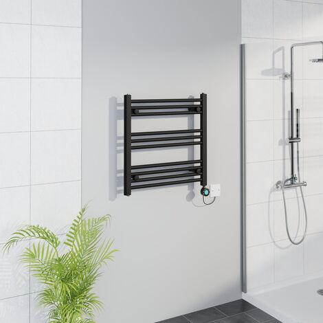 WiFi Thermostatic Straight Towel Rail Timer Black 600x600mm