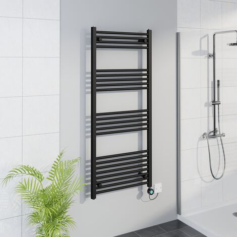 WiFi Thermostatic Straight Towel Rail Timer Black 1400x600mm