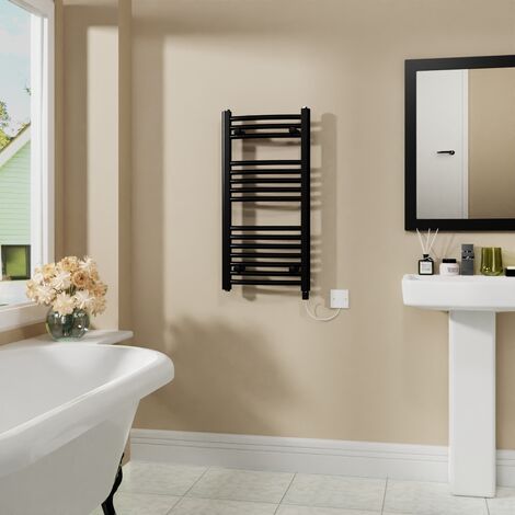 WarmeHaus Electric Curved Bathroom Radiator Black 800x400mm