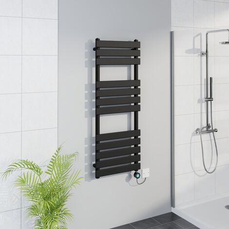 WiFi Thermostatic Flat Towel Rail Timer Black 1200x450mm (1/5)