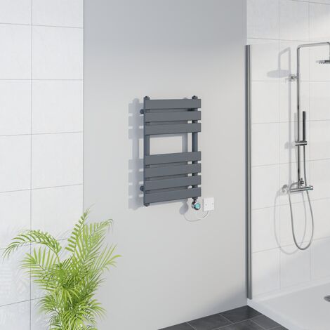 WiFi Thermostatic Flat Towel Rail Timer Grey/Chrome 650x400mm
