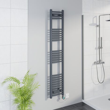WiFi Thermostatic Curved Towel Rail Timer Grey/Chrome 1600x300mm