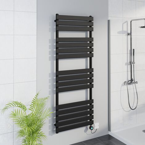 WiFi Thermostatic Flat Towel Rail Timer Black 1600x600mm