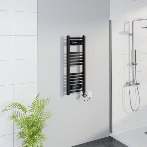 WiFi Thermostatic Curved Towel Rail Timer Black 800x300mm
