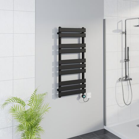 WiFi Thermostatic Flat Towel Rail Timer Black 1000x450mm