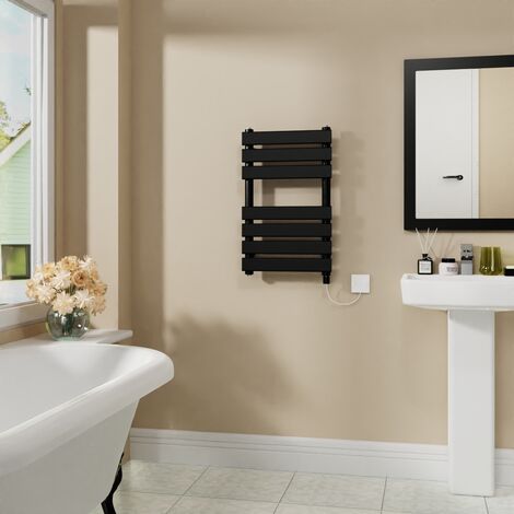 Electric Flat Heated Towel Rail Radiator Black 650x400mm 400W