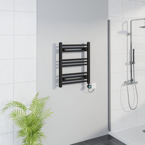 WiFi Thermostatic Straight Towel Rail Timer Black 600x500mm