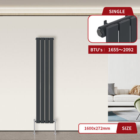 Warmehaus Flat Radiator Anthracite Vertical 1600 x 272mm Single