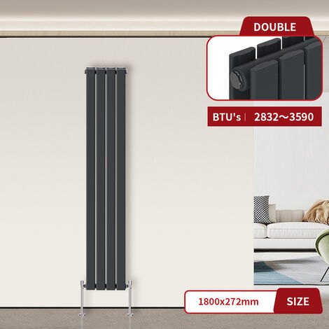Warmehaus Flat Radiator Anthracite Vertical 1800 x 272mm Double (1/5)
