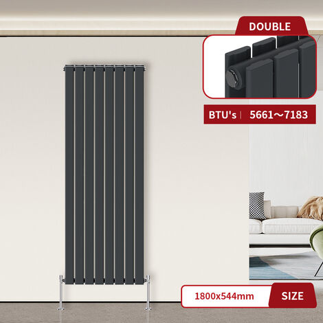 Warmehaus Flat Radiator Anthracite Vertical 1800 x 544mm Double