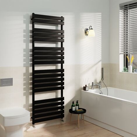 Black Flat Panel Heated Towel Rail Radiator Bathroom 1800x600mm (1/5)