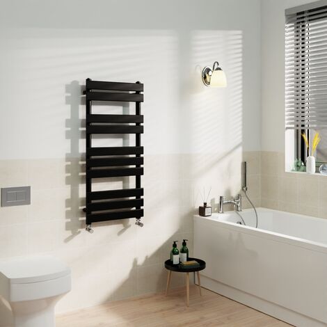 Black Flat Panel Heated Towel Rail Radiator Bathroom 1000x450mm