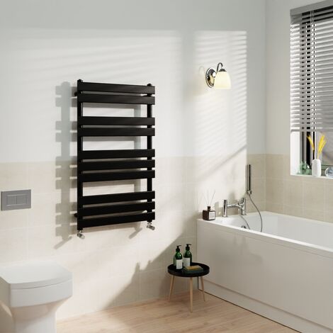 Black Flat Panel Heated Towel Rail Radiator Bathroom 1000x600mm