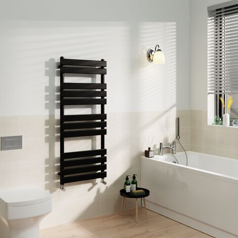 Black Flat Panel Heated Towel Rail Radiator Bathroom 1200x500mm
