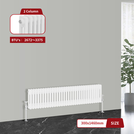 Warmehaus Traditional Cast Iron Style Radiator White Double Column 300 x 1460mm (1/5)