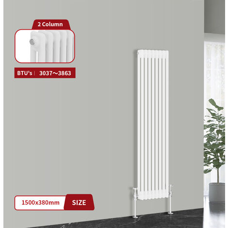 Warmehaus Traditional Cast Iron Style Radiator White Double Column 1500 x 380mm (1/5)
