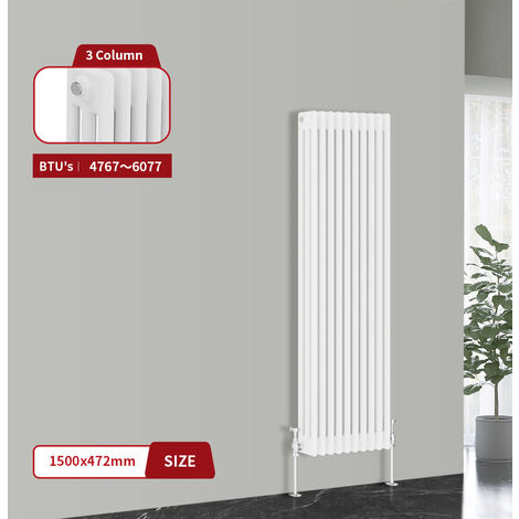 Warmehaus Traditional Cast Iron Style Radiator White Triple Column 1500 x 472mm (1/5)