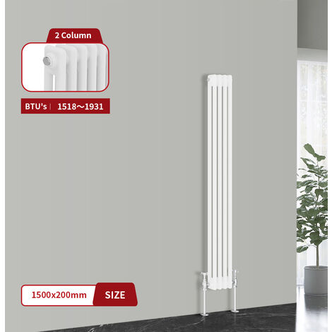 Warmehaus Traditional Cast Iron Style Radiator White Double Column 1500 x 200mm (1/5)