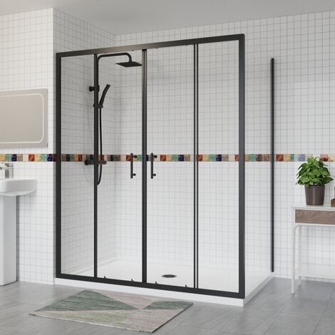 Aquariss Double Sliding Shower Door+Side Panel 1700x700 Black (1/5)