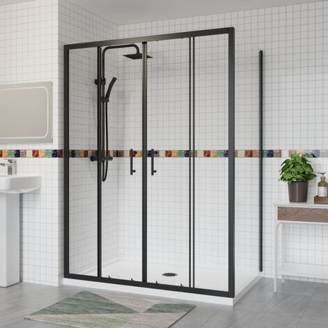 Aquariss Double Sliding Shower Door+Side Panel 1400x800 Black (1/5)