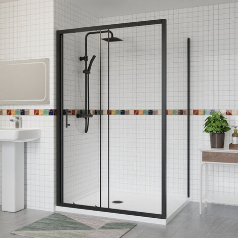 Aquariss Single Sliding Shower Door+Side Panel 1200x1000 Black (1/5)