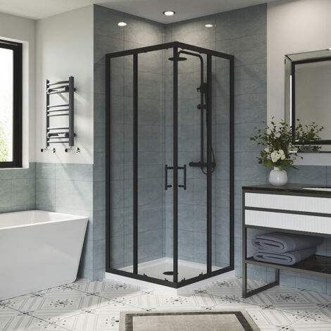 Aquariss Square Corner Entry Enclosure Matt Black 760x760