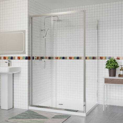 Aquariss Single Sliding Shower Door+Side Panel 1300x760 Chrome (1/5)