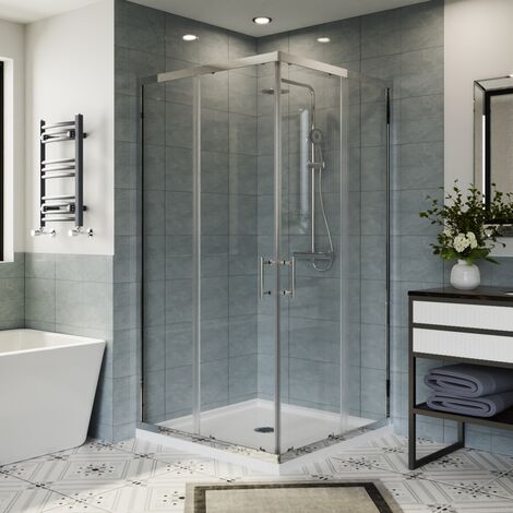 Aquariss Square Corner Entry Bathroom Enclosure Chrome 1000x1000